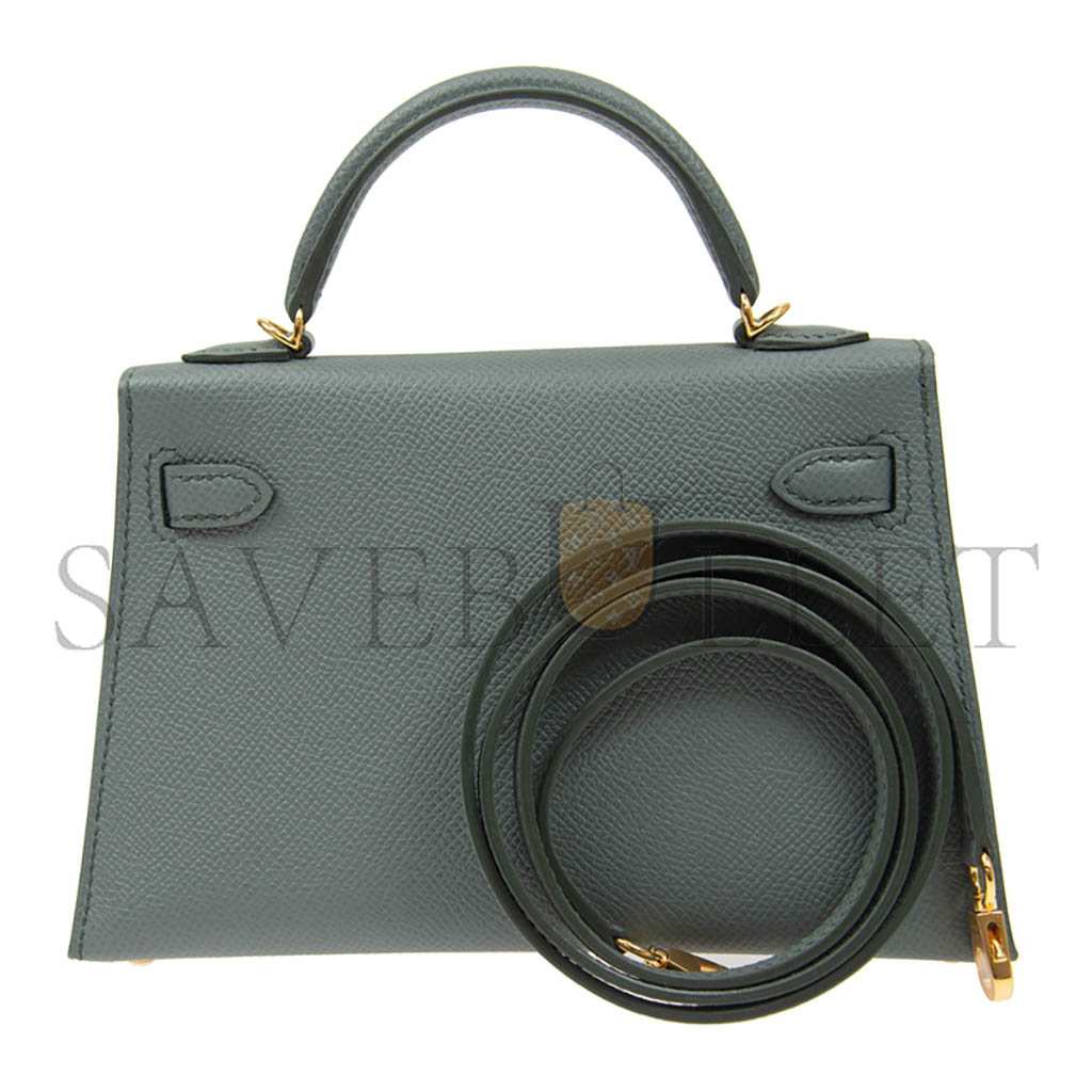 HERMÈS MASTER MINI KELLY II EPSOM ALMOND GREEN GOLD BUCKLE (19*12*5.5cm)